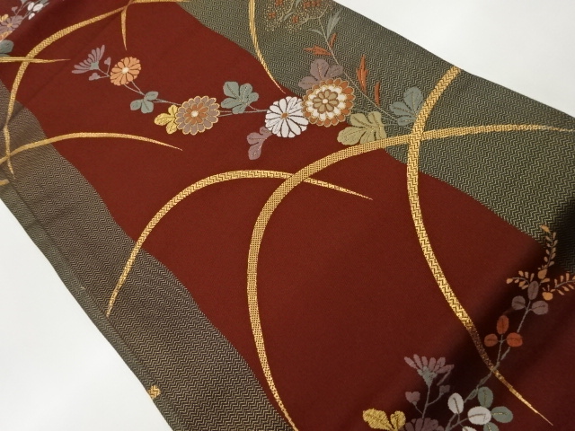 JAPANESE NAGOYA OBI / WOVEN AUTUMN FLOWERS